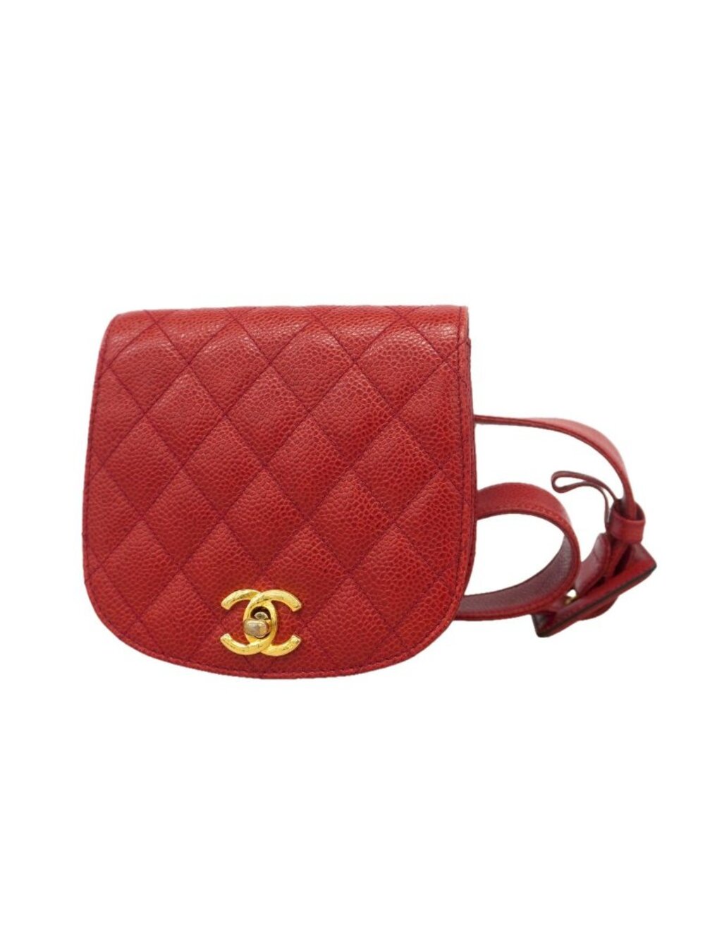 Chanel Waist Bag Quilted Caviar Leather Red Gold